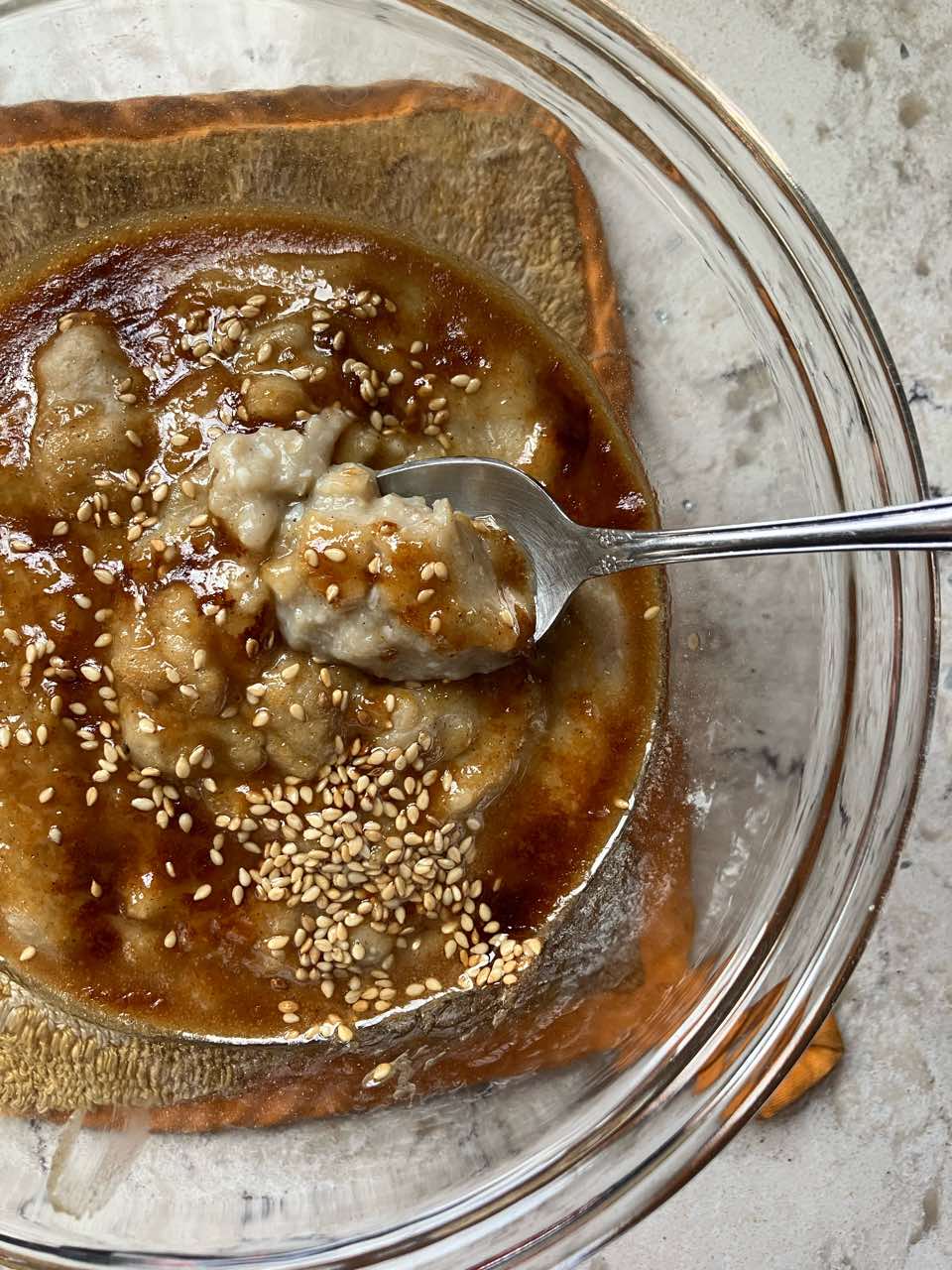 High Protein Maple Miso Butter Oatmeal with Toasted Sesame Seeds